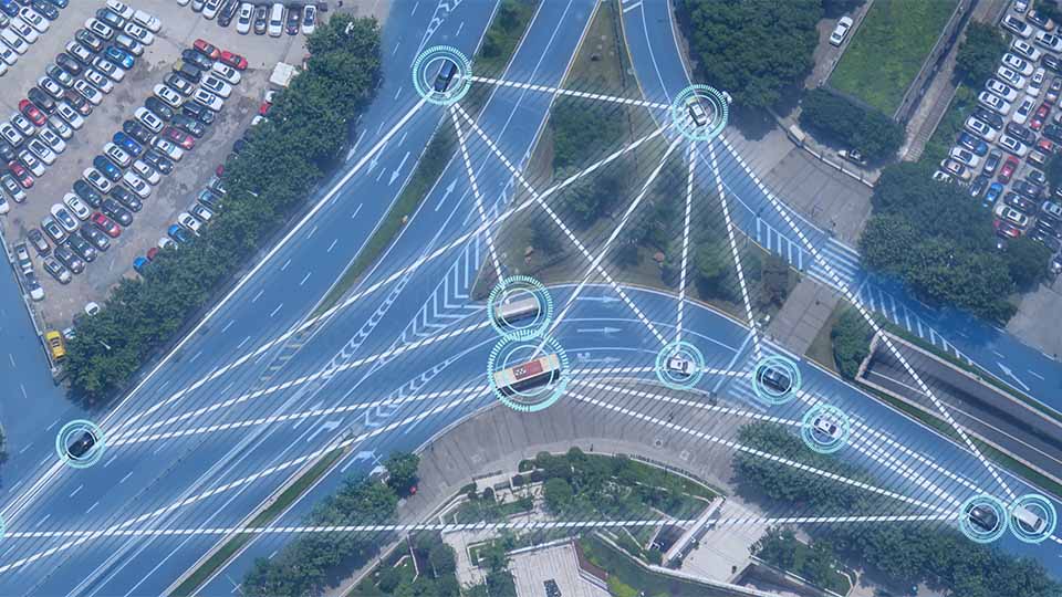 aerial shot of cars using GPS to determine location and direction