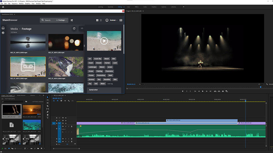 ShareBrowser panel in Adobe Premiere Pro